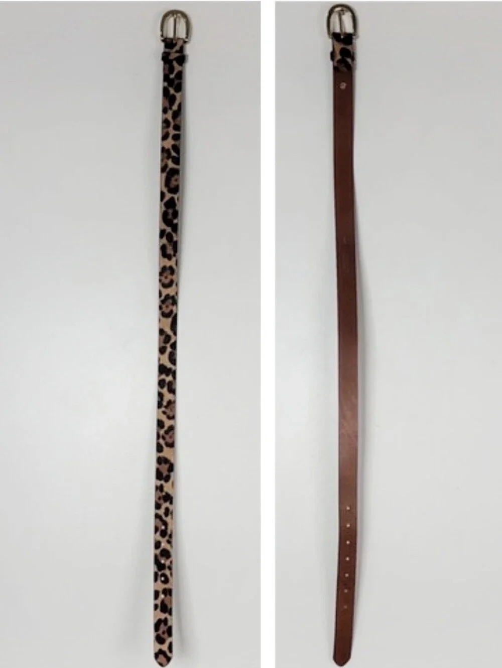 J. Crew Leopard Print Luxe Leather Calf Hair Belt Gold-Tone Buckle XS #L3620